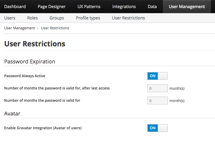 custom userrestrictions